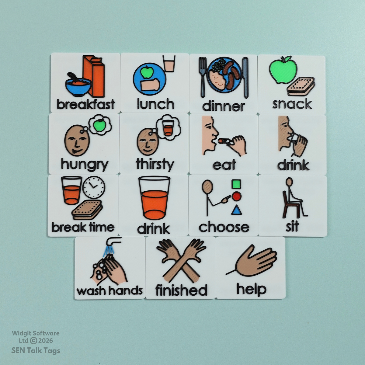 Build Your Own: Food, Drink & Mealtimes – Talk Tags Tiles (Featuring Licensed Widgit® Symbols)