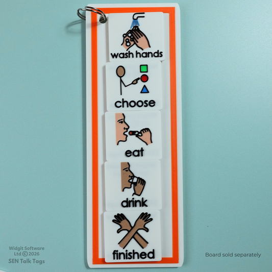 Build Your Own: Food, Drink & Mealtimes – Talk Tags Tiles (Featuring Licensed Widgit® Symbols)
