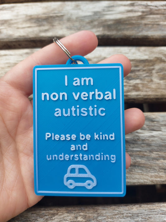Clearance – Blue & Pearl White 'I am non verbal'  Car Tag (Discontinued Colour)