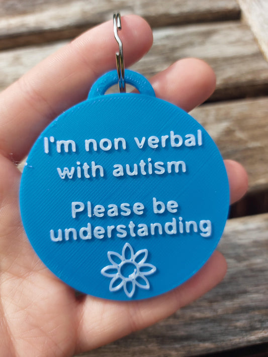Clearance – Blue & Pearl White 'I am non verbal' Round flower Tag (Discontinued Colour)