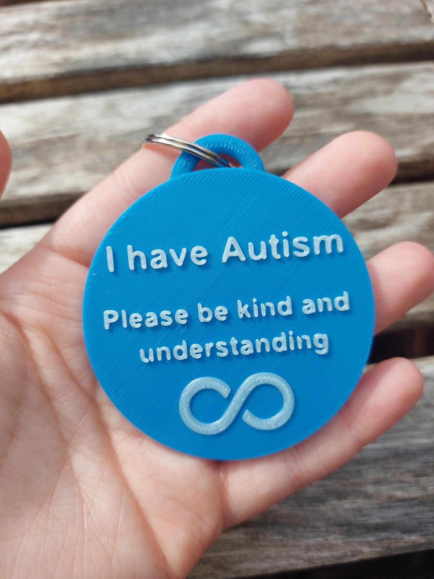 Clearance – Blue & Pearl White 'I have Autism' round Infinity Tag (Discontinued Colour)