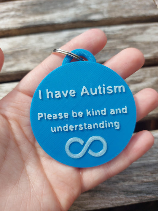 Clearance – Blue & Pearl White 'I have Autism' round Infinity Tag (Discontinued Colour)