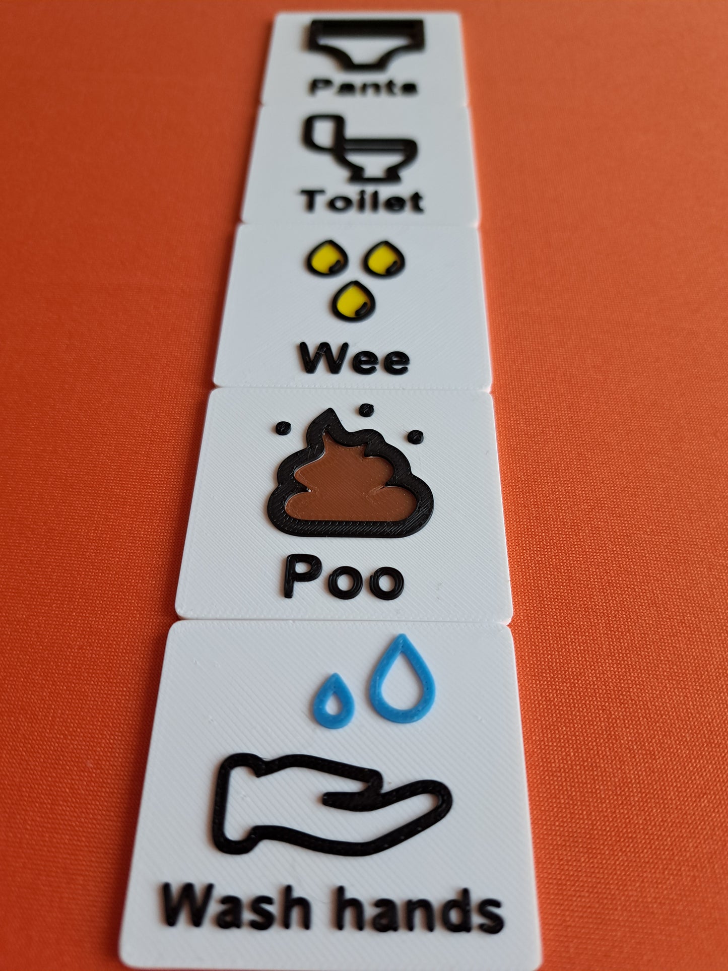 Toilet training visual tags for SEN and autism communication boards.