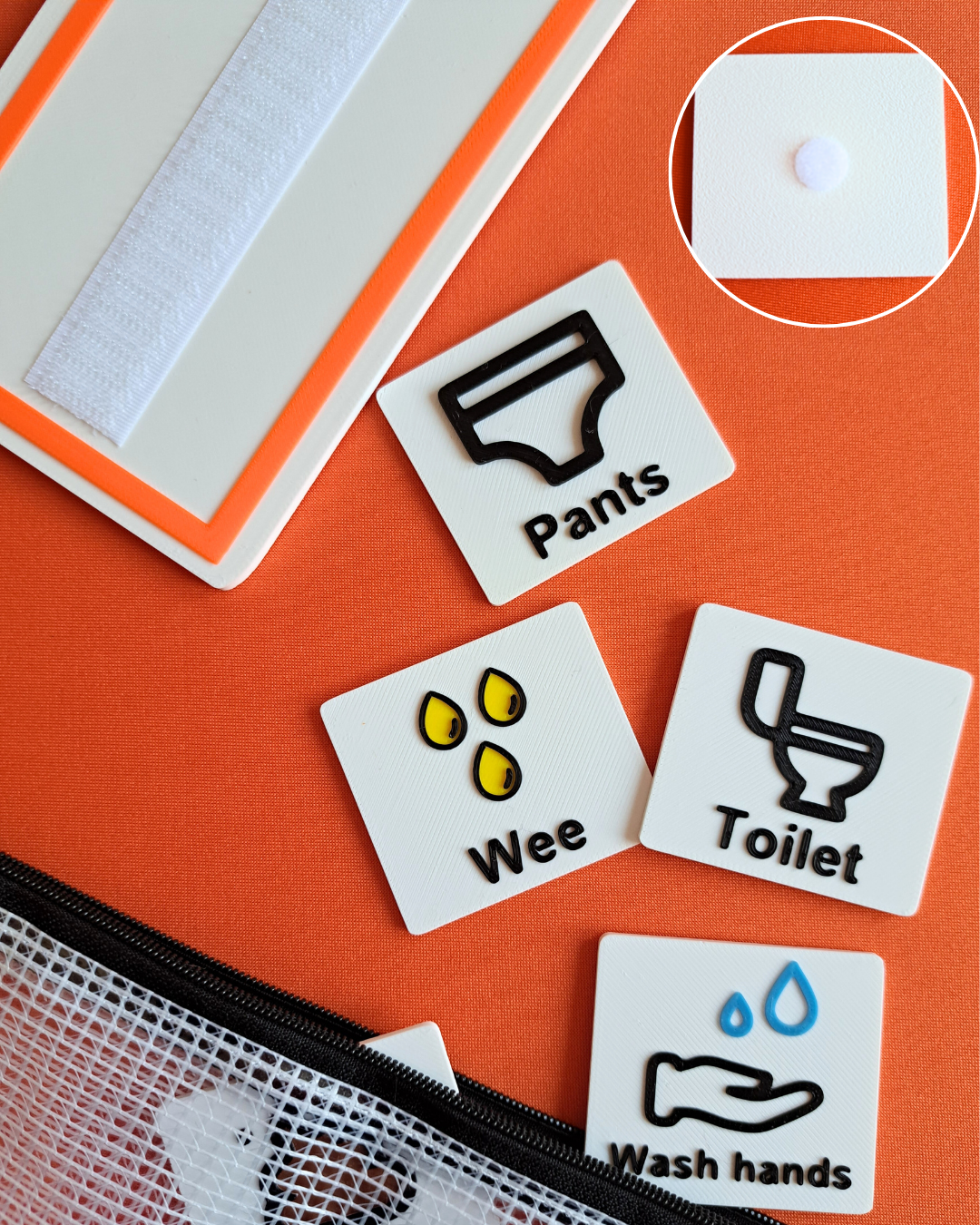 Toilet training visual tags for SEN and autism communication boards.