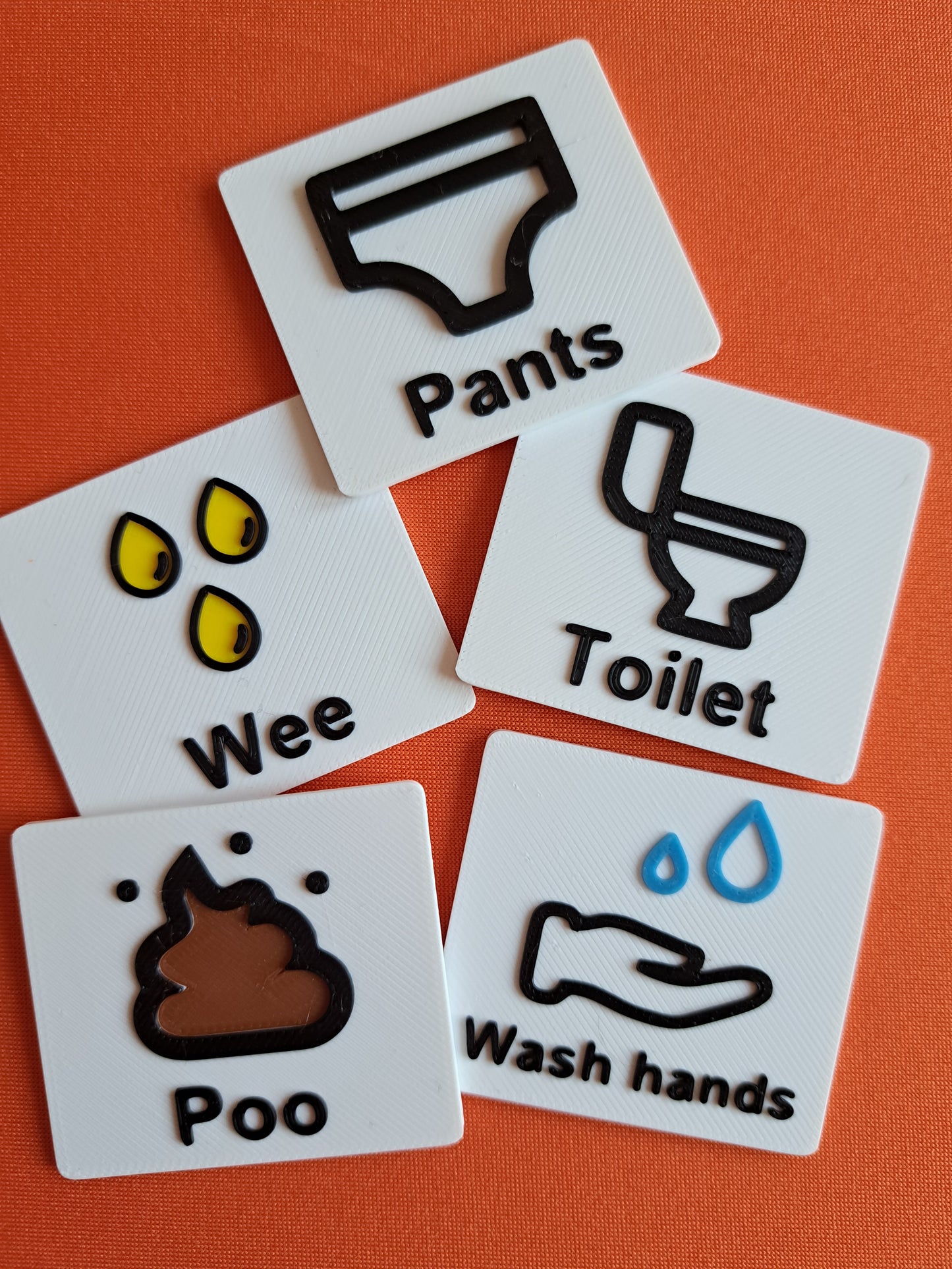 Autism toilet tags with icons for toilet, wash hands and more