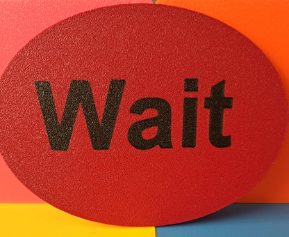 13cm 'Wait' and 'My Turn' social skills signs/cards for teaching children patience, turn-taking, and boundaries. Durable, child-friendly educational tools for autism, ADHD, and social behavior development.