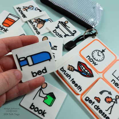 Bedtime Routine Now & Next Visual Bundle - Board + 10 Tiles + Wallet (Featuring Licensed Widgit® Symbols)