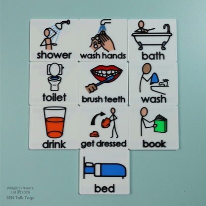 Bedtime Routine Now & Next Visual Bundle - Board + 10 Tiles + Wallet (Featuring Licensed Widgit® Symbols)