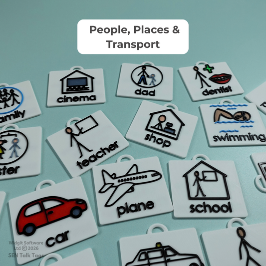 Build Your Own People, Places & Transport – Talk Tags Lanyard (Featuring Licensed Widgit® Symbols)