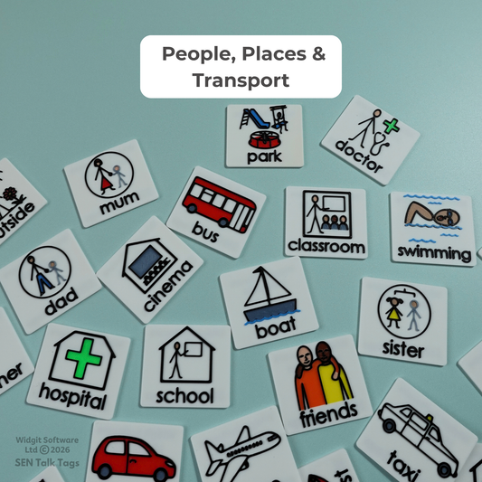 Build Your Own People, Places & Transport – Talk Tags Tiles (Featuring Licensed Widgit® Symbols)