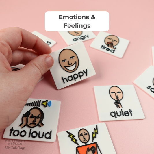 Build Your Own: Emotions & Behaviours – Talk Tags Tiles (Featuring Licensed Widgit® Symbols)