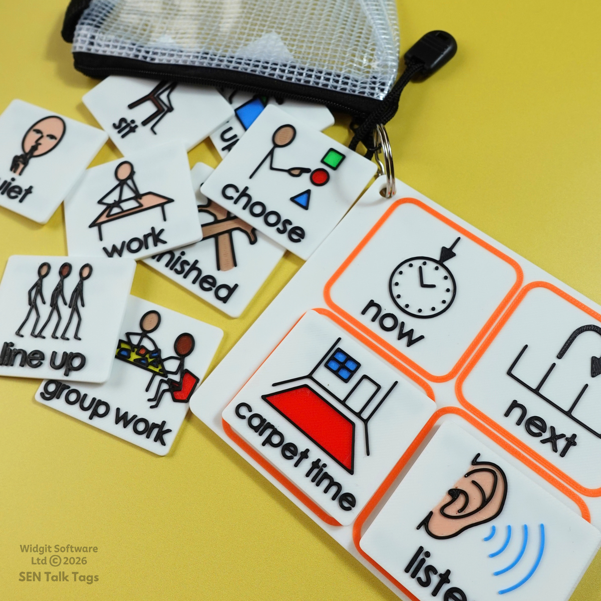 Classroom Now & Next Visual Set – Board + 10 Tiles + Mini Wallet (Featuring Licensed Widgit® Symbols)