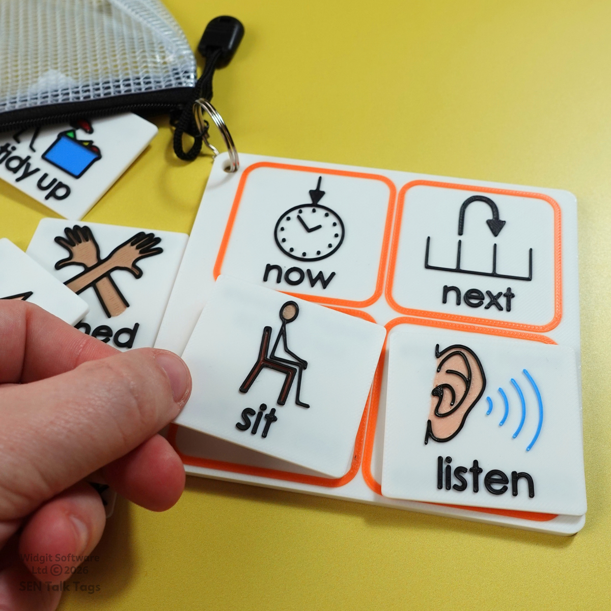 Classroom Now & Next Visual Set – Board + 10 Tiles + Mini Wallet (Featuring Licensed Widgit® Symbols)