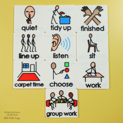 Classroom Now & Next Visual Set – Board + 10 Tiles + Mini Wallet (Featuring Licensed Widgit® Symbols)