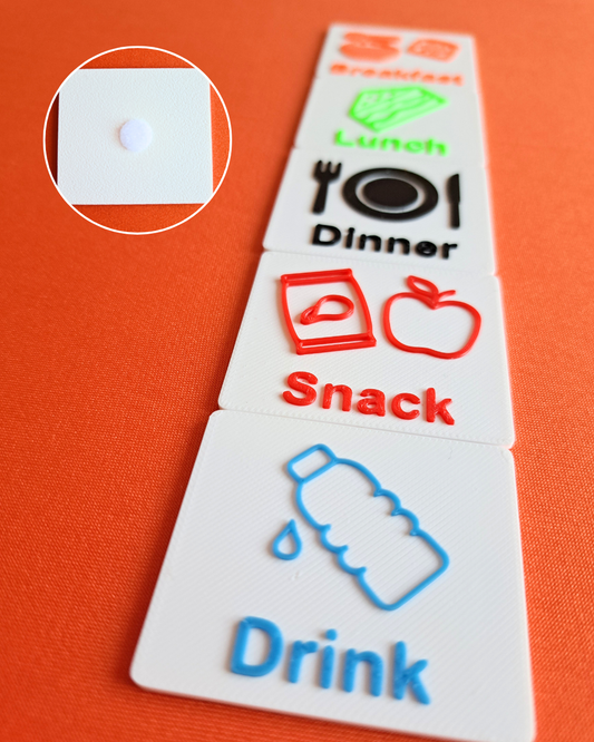 Food and mealtime visual tags for children with autism or communication needs.