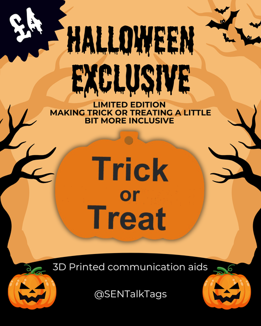 Limited Edition Halloween Communication Tag – “Trick or Treat” (Pumpkin Design)