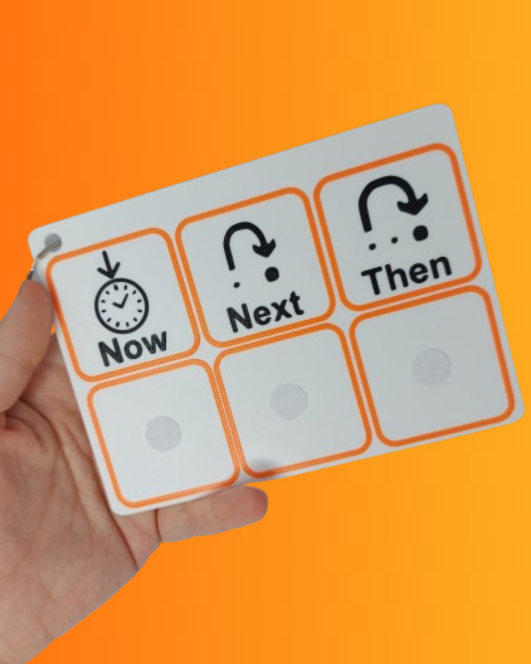 Velcro communication board tool for helping understand Now Next and Then