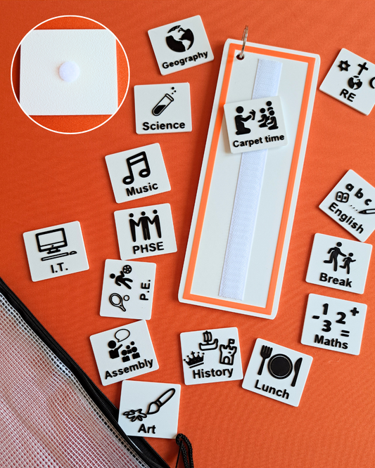 School routine visual tags for autism and SEN daily schedules.
