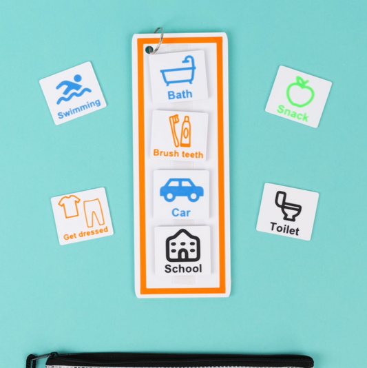 Daily Routine Visual Schedule Bundle - Board with 20 Velcro Tags and Tag Wallet
